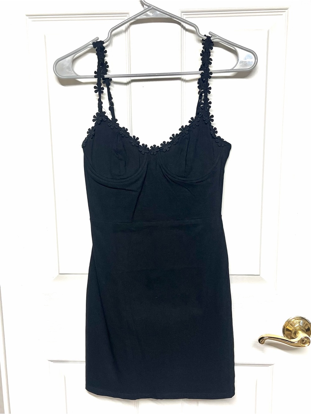 LA Hearts Black Mini Dress with Floral Trim